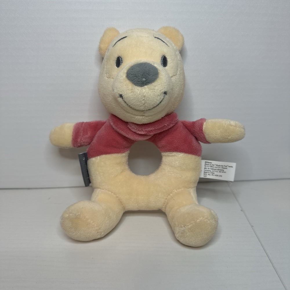 Hallmark Disney Winnie The Pooh Rattle Plush Stuffed Toy Embroidered Eyes
